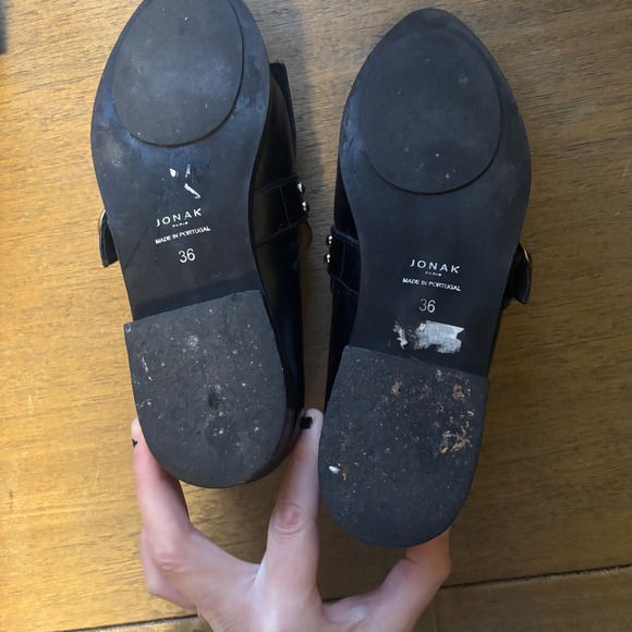 JONAK Paris Women's Black Leather‎ Studded Fringe Loafer Flats Size 36 - Picture 6 of 7